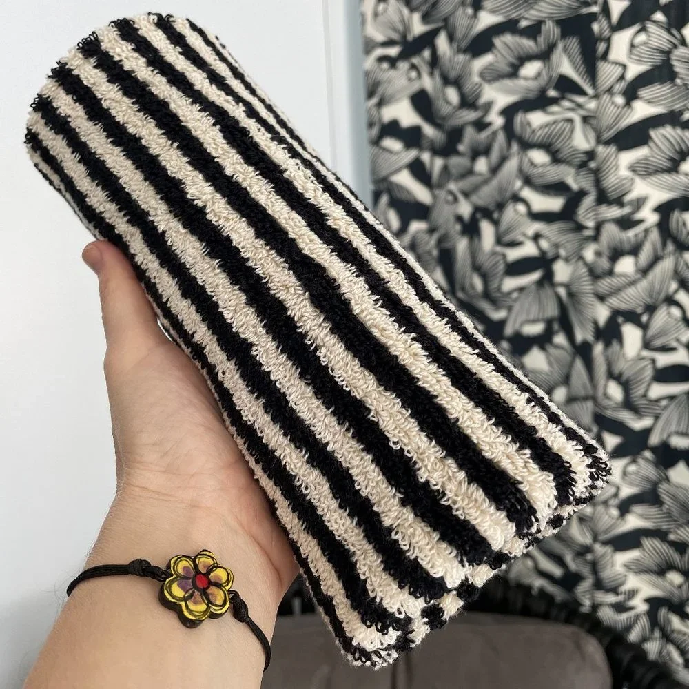 4 Black Kitchen Towels - Double Sided Pom Pom Turkish